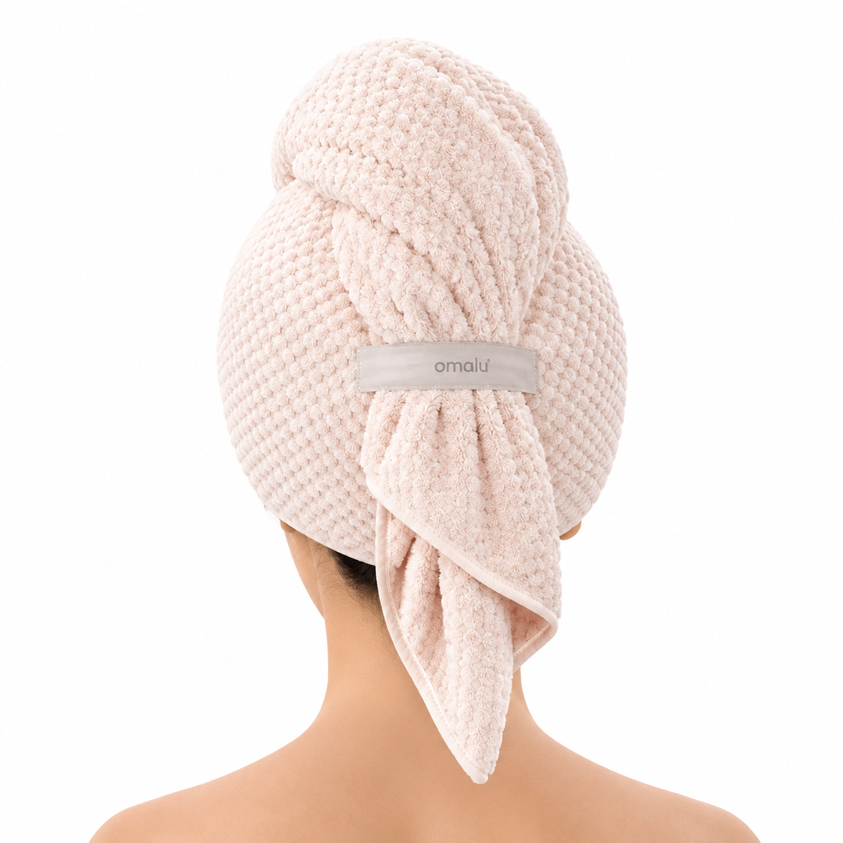 Omalu Hair Wrap in Rose, als Turban gewickelt, Rueckansicht