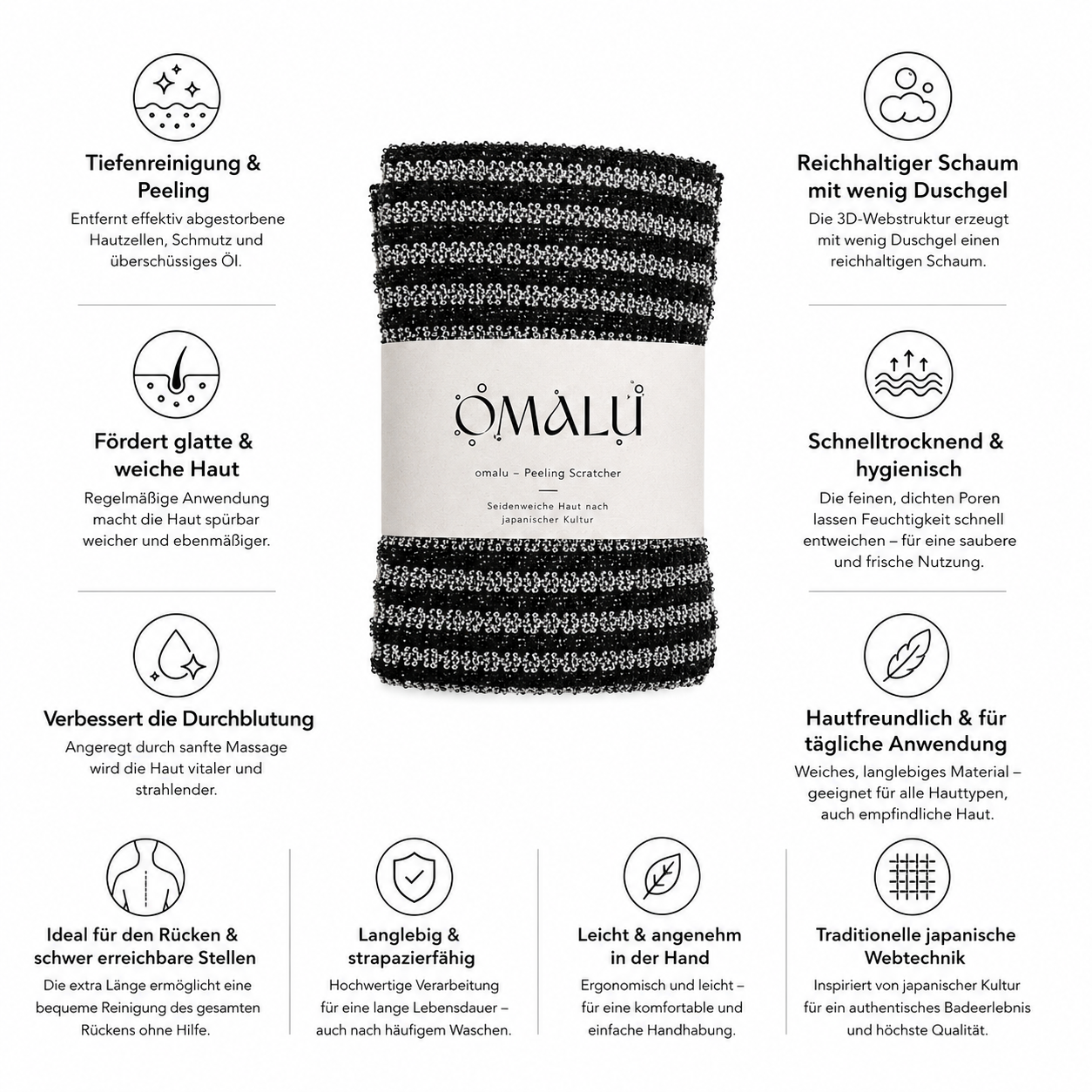 Uebersicht der Produktmerkmale rund um den zusammengerollten Peeling Scratcher
