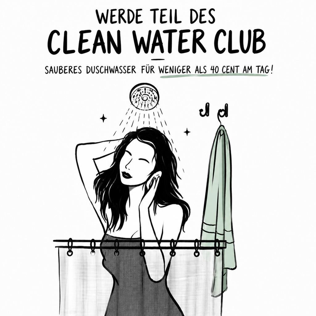 Illustration einer duschenden Person unter einem Duschkopf