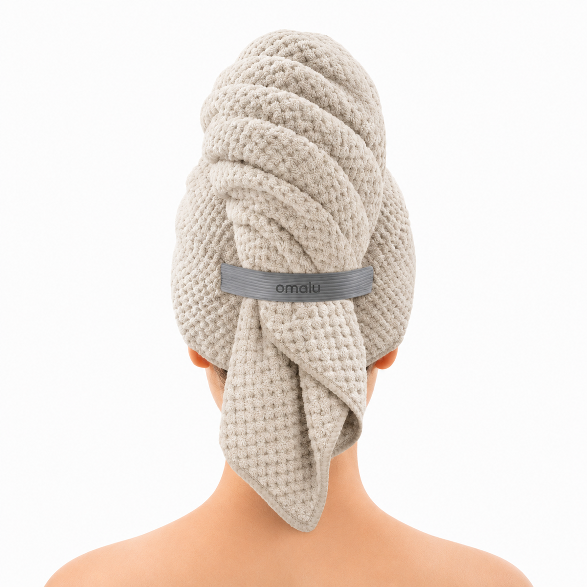 Omalu Hair Wrap in Cremeweiss, als Turban gewickelt, Rueckansicht