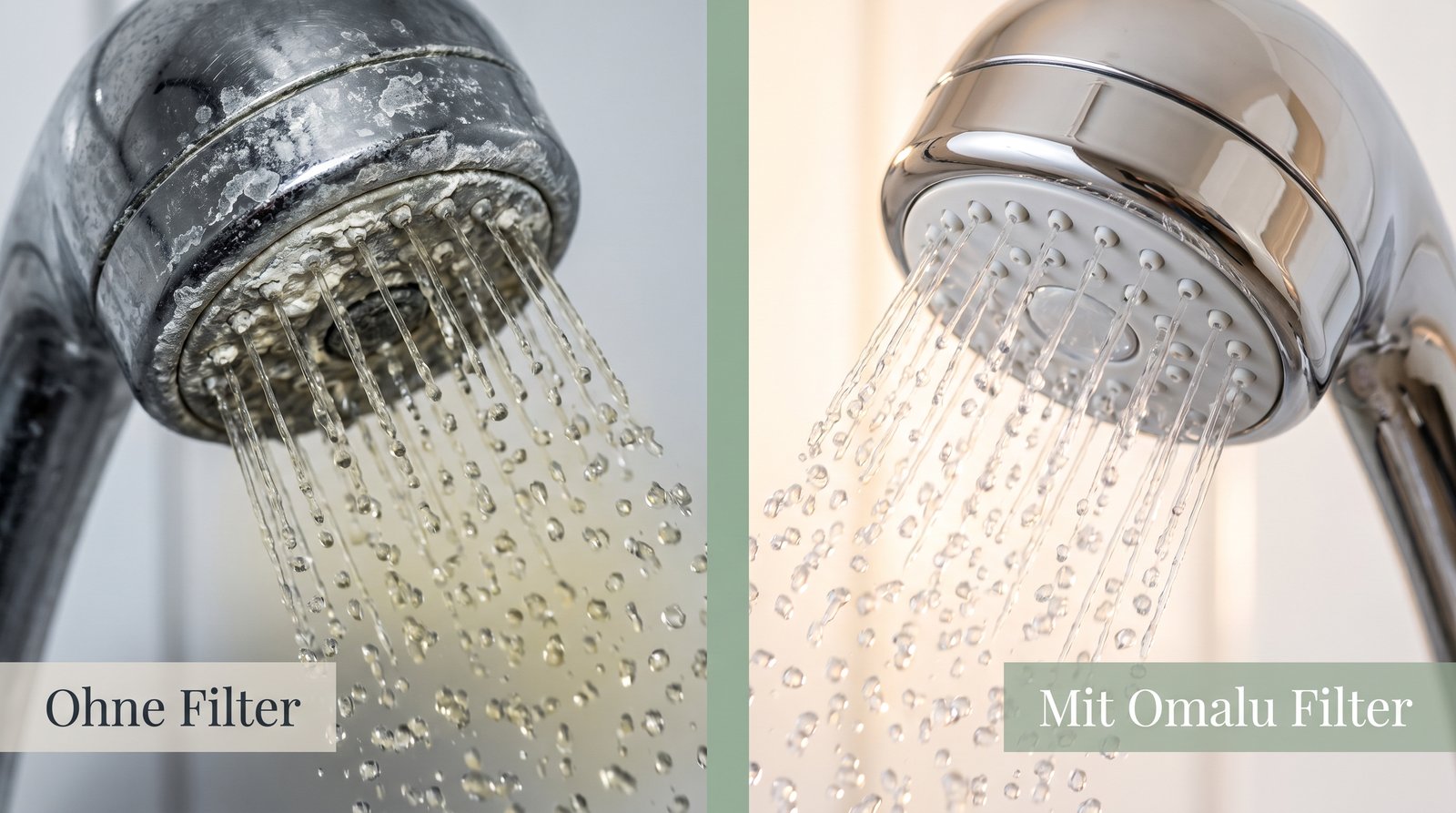 Duschwasser ohne Filter vs. mit Omalu Filter